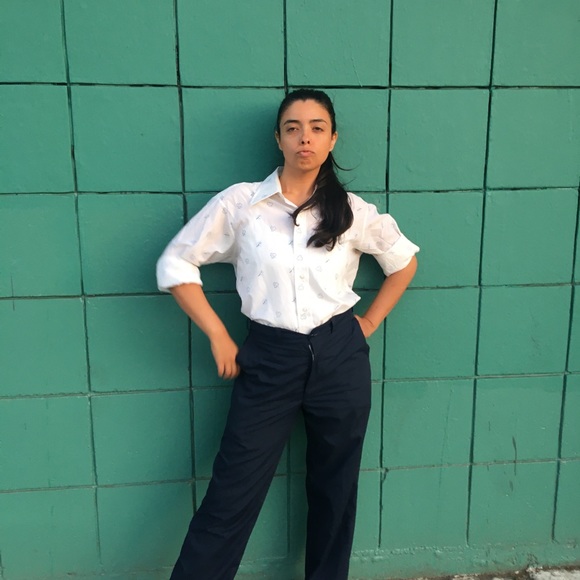 Vintage Embroidered Blue Leaf Long Sleeve Button Down - Picture 7 of 9